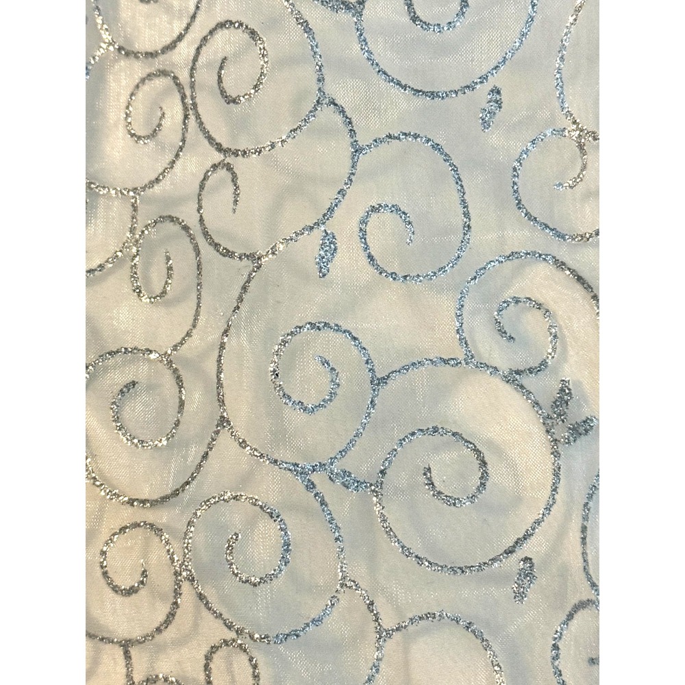 Vintage new silver glitter Swirl Embellish Fabric sheer‎ 48"x 58" xmas holiday